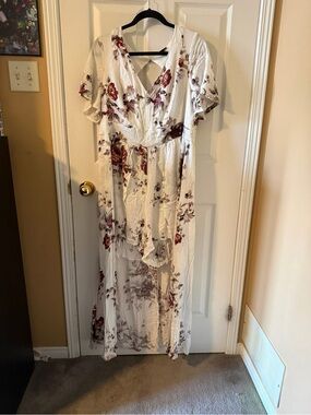 Torrid Ivory Floral Challis Overskirt Romper - Size 16